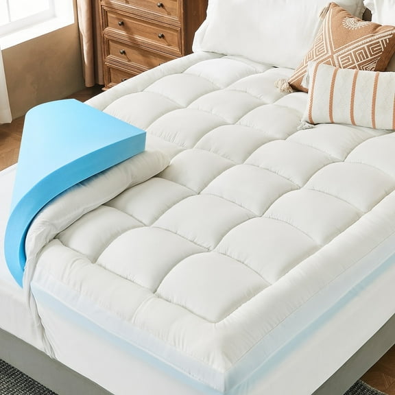 Teler Dual Layer 4 Inch Memory Foam Mattress Topper Full Size, 2 Inch Cooling Gel Memory Foam Plus 2 Inch Pillow Top Cover