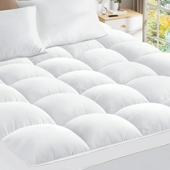 Teler Extra Thick Queen Mattress Topper, Pillow top Mattress Pad for Deep Sleep, White