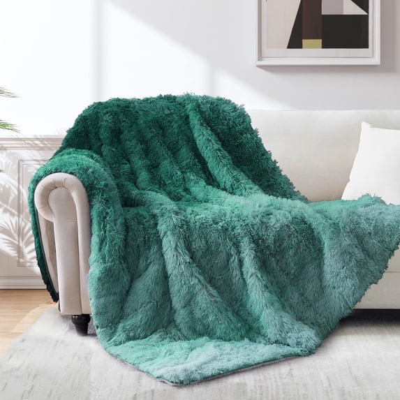 Teler Faux Fur Weighted Blanket for Adults, Sherpa Queen Size Heavy Blanket for Sleeping, 60” x 80”, 20 lbs,New Green