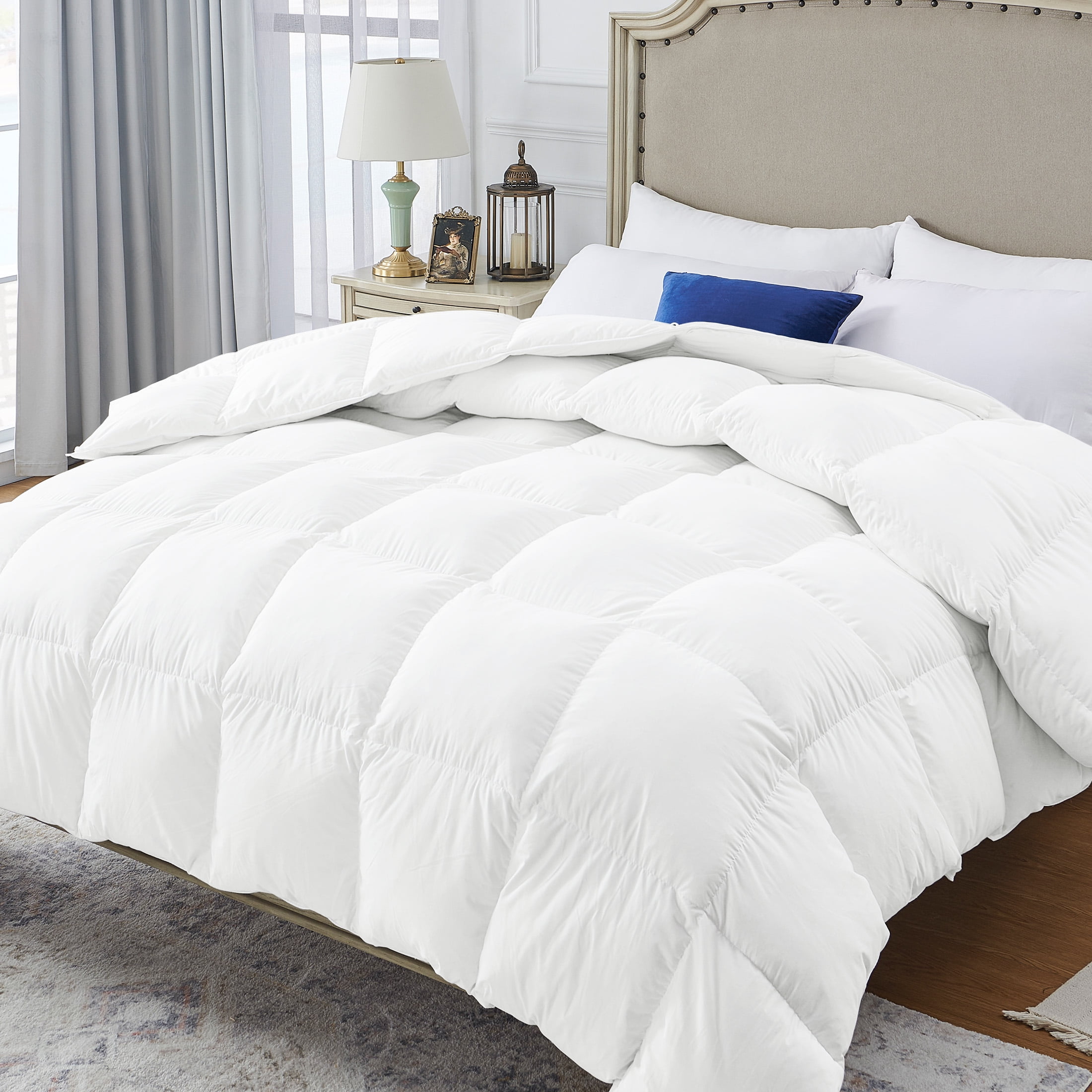 Teler Feather Down Comforter Queen Size - Duvet Insert with 100% Cotton Cover - White 90 x 90 Inch - Walmart.com