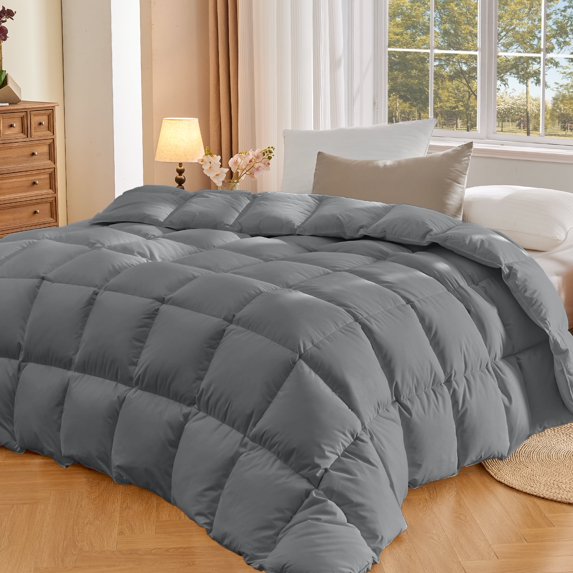 Teler Goose Feather Down Comforter Full Size, Soft Feather Down Duvet Insert with Corner Tabs All Season Bed Comforter(82"x86",Dark Gray)
