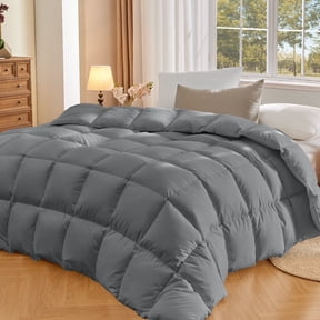 Teler Goose Feather Down Comforter Queen Size, Soft Feather Down Duvet Insert with Corner Tabs All Season Bed Comforter(90"x90",Dark Gray)