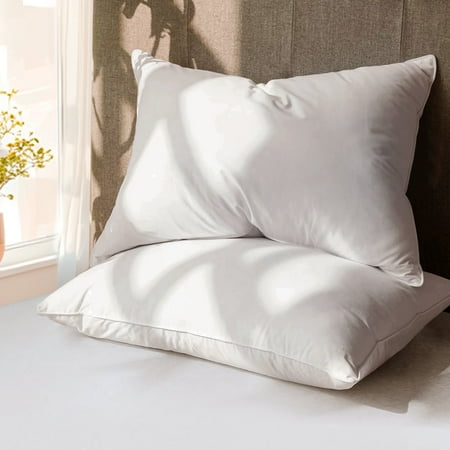Teler Goose Feathers and Down Pillow for Sleeping ,with 100% Cotton Cover, Hotel Quality Fluffy Bed Pillow Set of 2, Queen Size