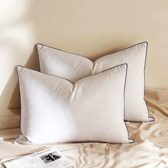 Teler Goose Feathers and Down Pillow for Sleeping ,with 100% Cotton Cover, Hotel Quality Fluffy Bed Pillow Set of 2, Queen Size