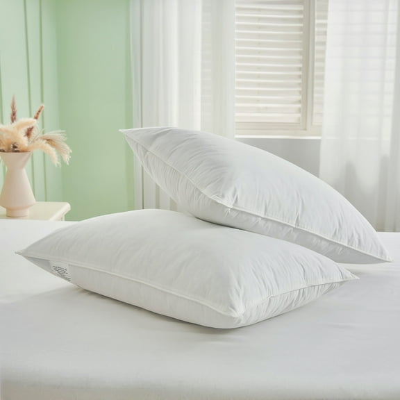 Teler Goose Feather and Down Pillows Queen Size Set of 2 Luxury Hotel Collection Bed Pillows