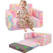 Teler Glow-in-The-Dark Unicorn Toddler Sofa, 2-in-1 Foldable Plush Chair & Lounger for Kids Boys & Girls, Removable Washable Cover