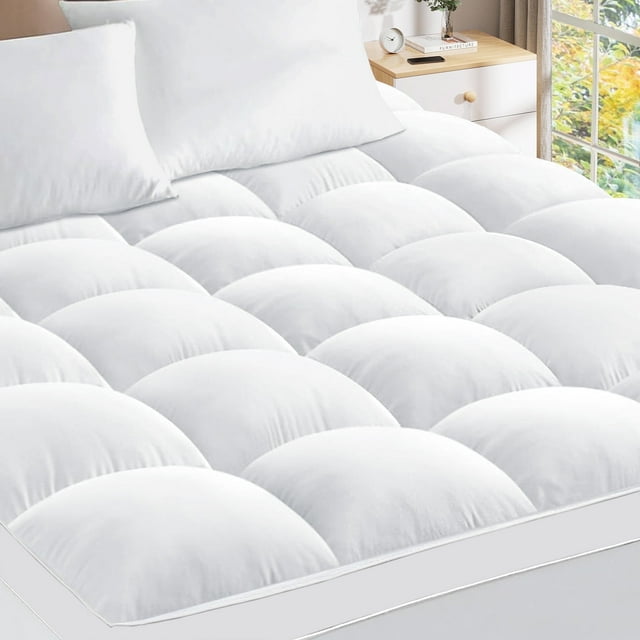 Teler King Mattress Topper, Mattress Pad Pillow top for Deep Sleep, White