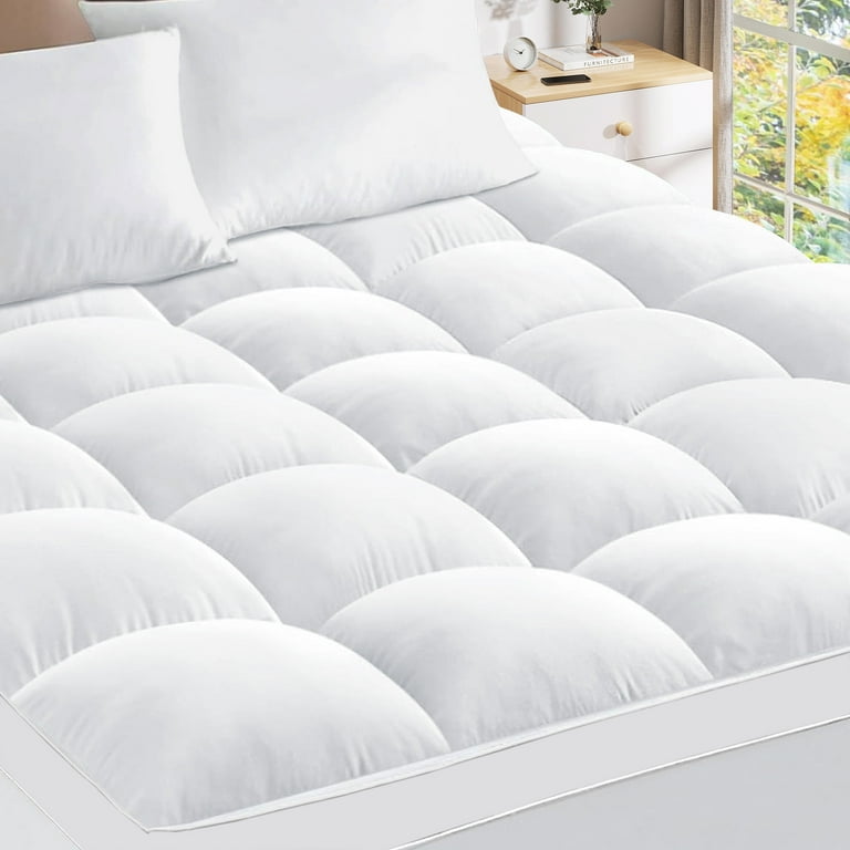 Teler Extra Thick Queen Mattress Topper Pillow Top Mattress Pad for Deep Sleep White