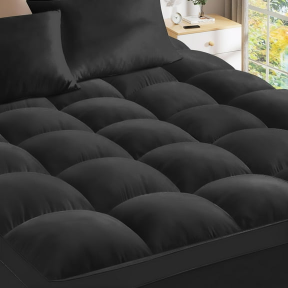Teler Mattress Topper Queen Size for Back Pain, 400TC Extra Thick Mattress Pad Pillow Top, Quilted Fitted Mattress Protector Cover with 8-21" Deep Elastic Pocket, Soft & Breathable, Black