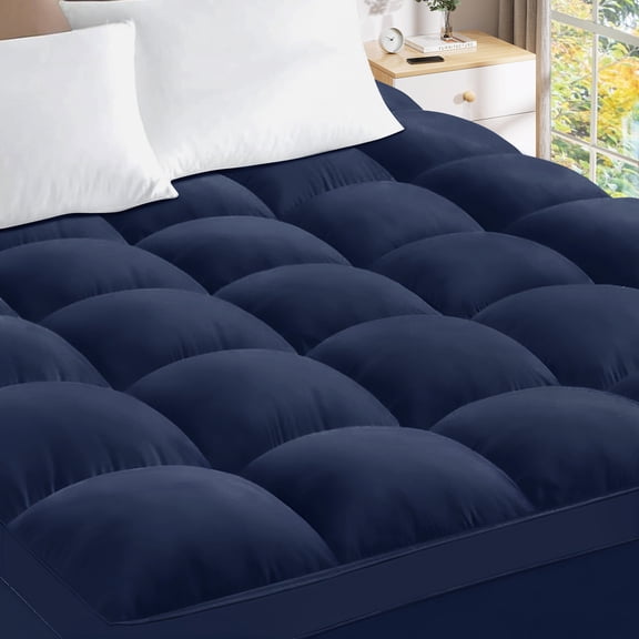 Teler Mattress Topper Queen Size for Back Pain, 400TC Extra Thick Mattress Pad Pillow Top, Quilted Fitted Mattress Protector Cover with 8-21" Deep Elastic Pocket, Soft & Breathable, Navy