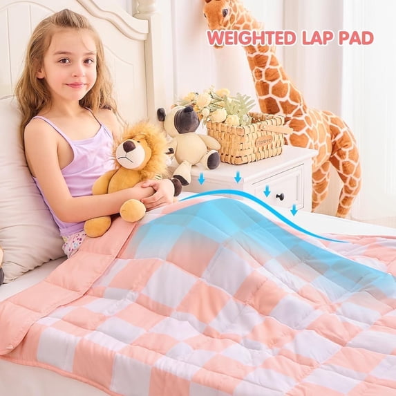 Teler Weighted Blanket for Kids, 36"x48" 3lbs Cooling Weighted Lap Blanket, Toddler Heavy Blankets, Pink Plaid