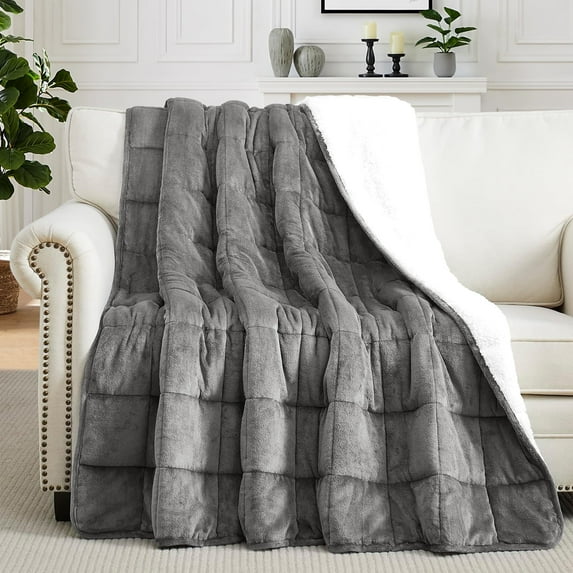 Teler Weighted Blanket for Adult, Fluffy Thick Warm Sherpa & Cozy Flannel Snuggle Heavy Blanket for Sofa Bed Calming, Queen Size (60"x80",20lbs)