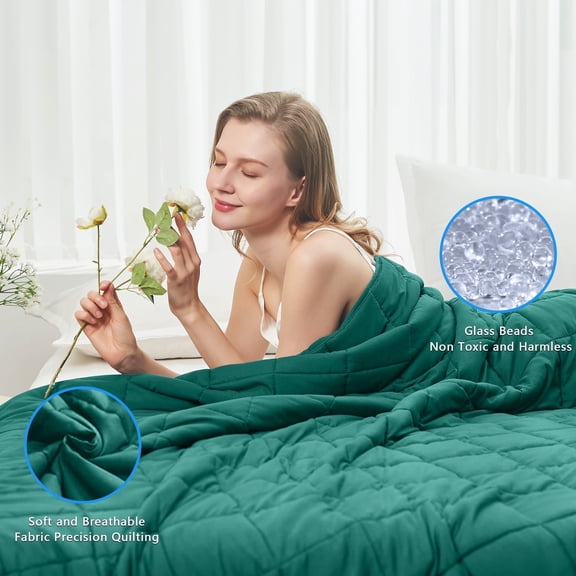 Teler Weighted Blanket for Adult (15lbs 48"x72" Twin Size Dark Green) ,Cooling Breathable Heavy Blanket