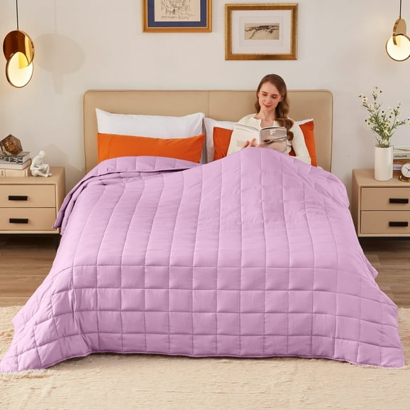 Teler Weighted Blanket for Adult (15lbs 48"x72" Twin Size Grey & Pink) ,Cooling Breathable Heavy Blanket