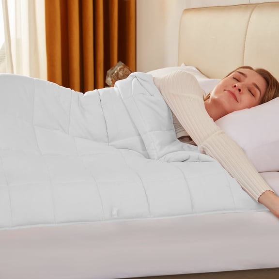 Teler Weighted Blanket for Adult (15lbs 48.2"x72.2" Twin Size White) ,Cooling Breathable Heavy Blanket