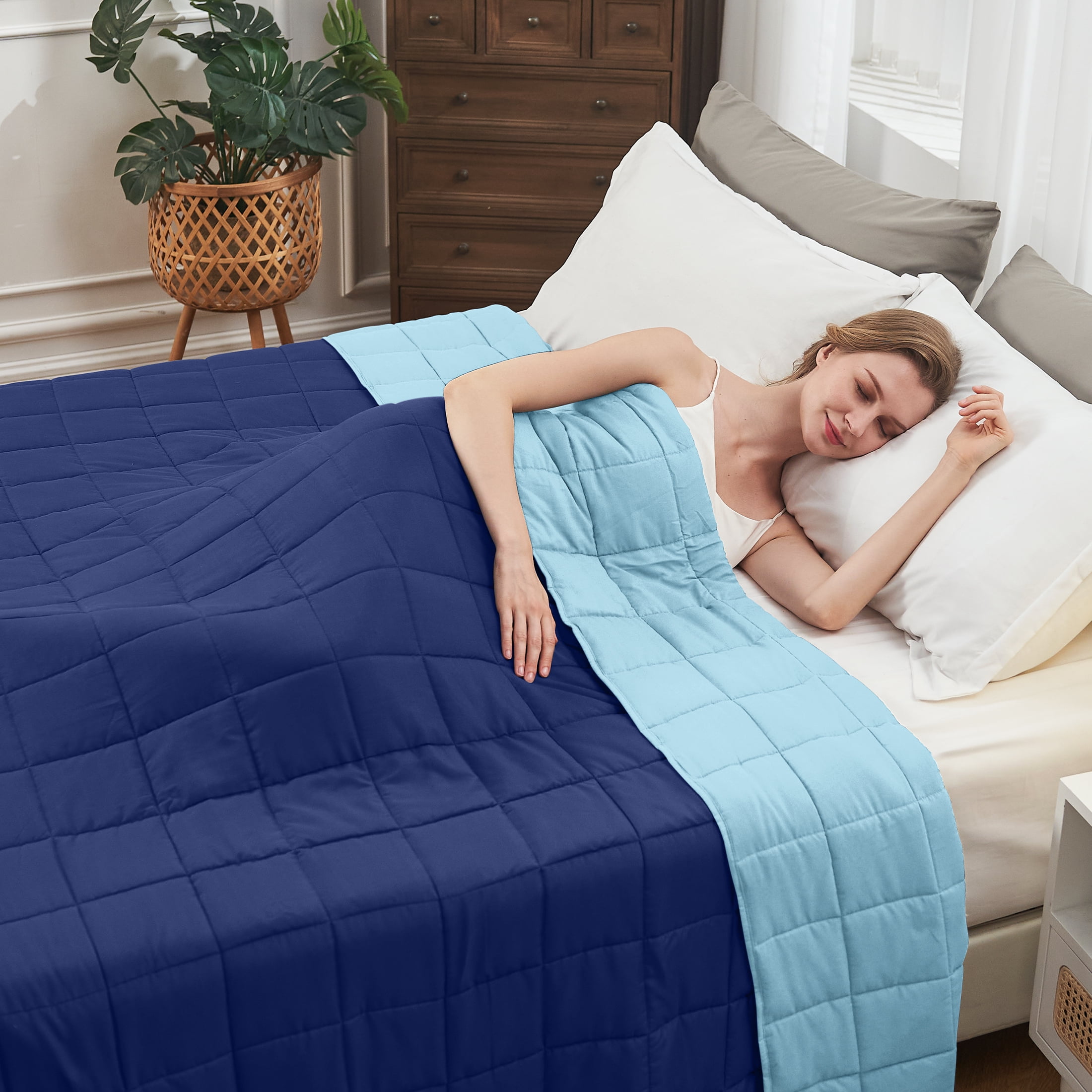 Teler Weighted Blanket for Adult (20lbs 60"x80" Queen Size Blue & Light Blue) ,Cooling Breathable Heavy Blanket - Walmart.com