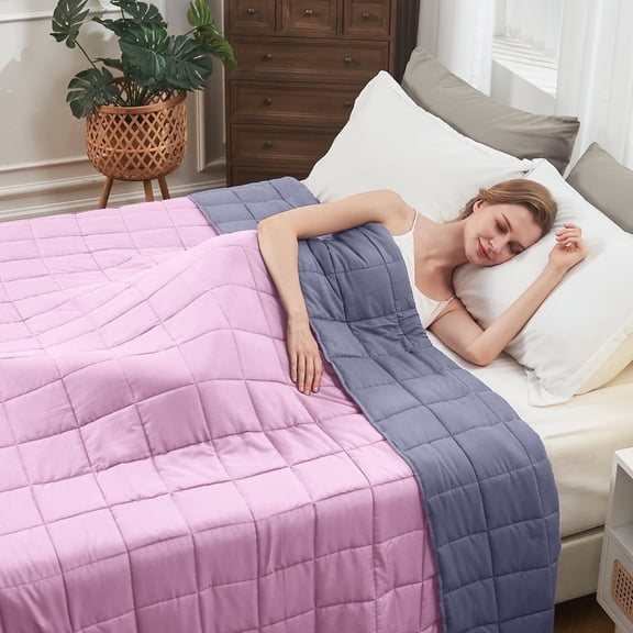 Teler Weighted Blanket for Adult (25lbs 88"x104" King Size Grey & Pink) ,Cooling Breathable Heavy Blanket