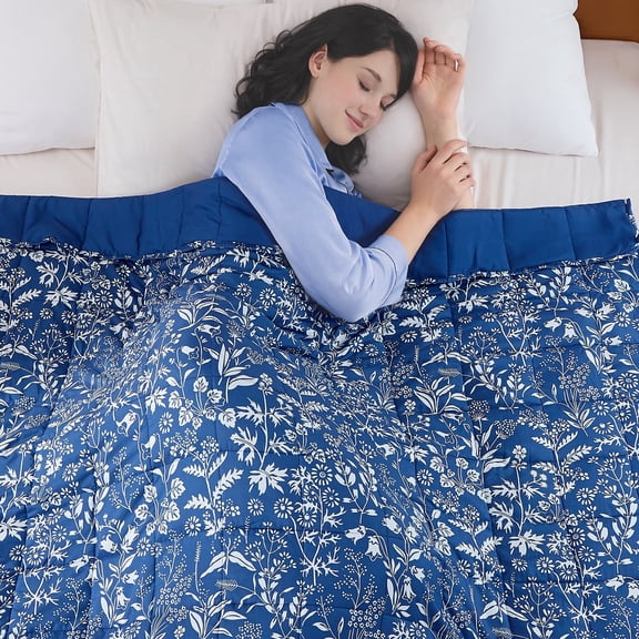 Teler Weighted Blanket for Adults 20 lbs, 48" x 72" Cooling Printed Heavy Blanket for Bed Sofa, Navy Blue