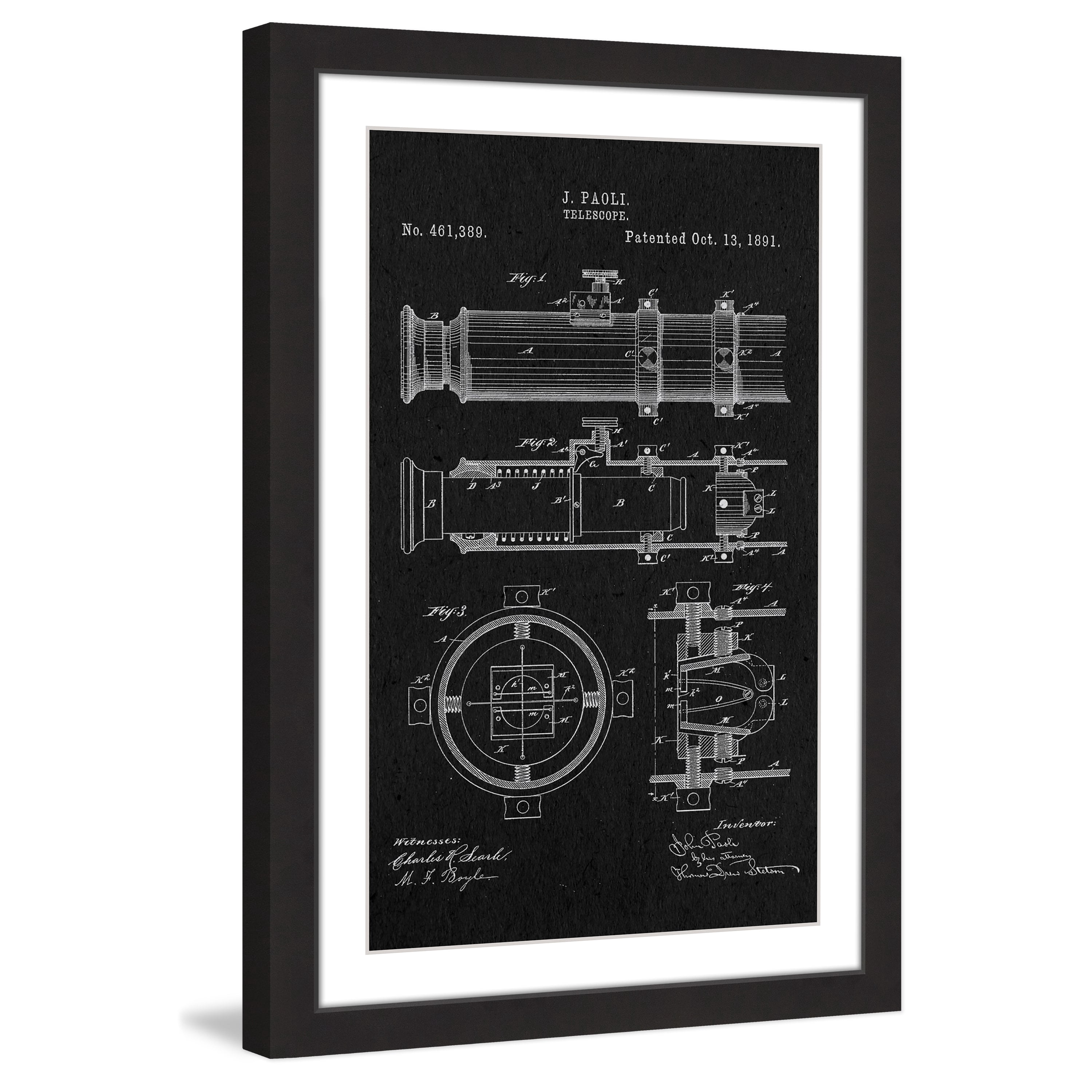 "Telescope 1891 Black Paper" Framed Painting Print
