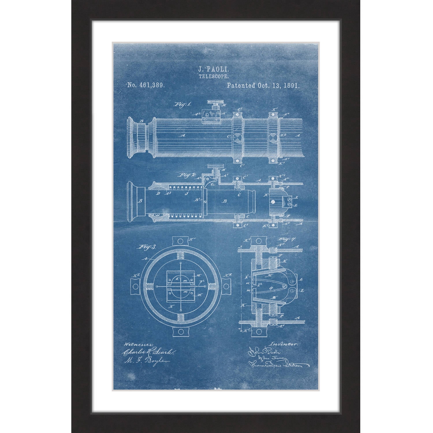 "Telescope 1891 Blueprint" Framed Painting Print