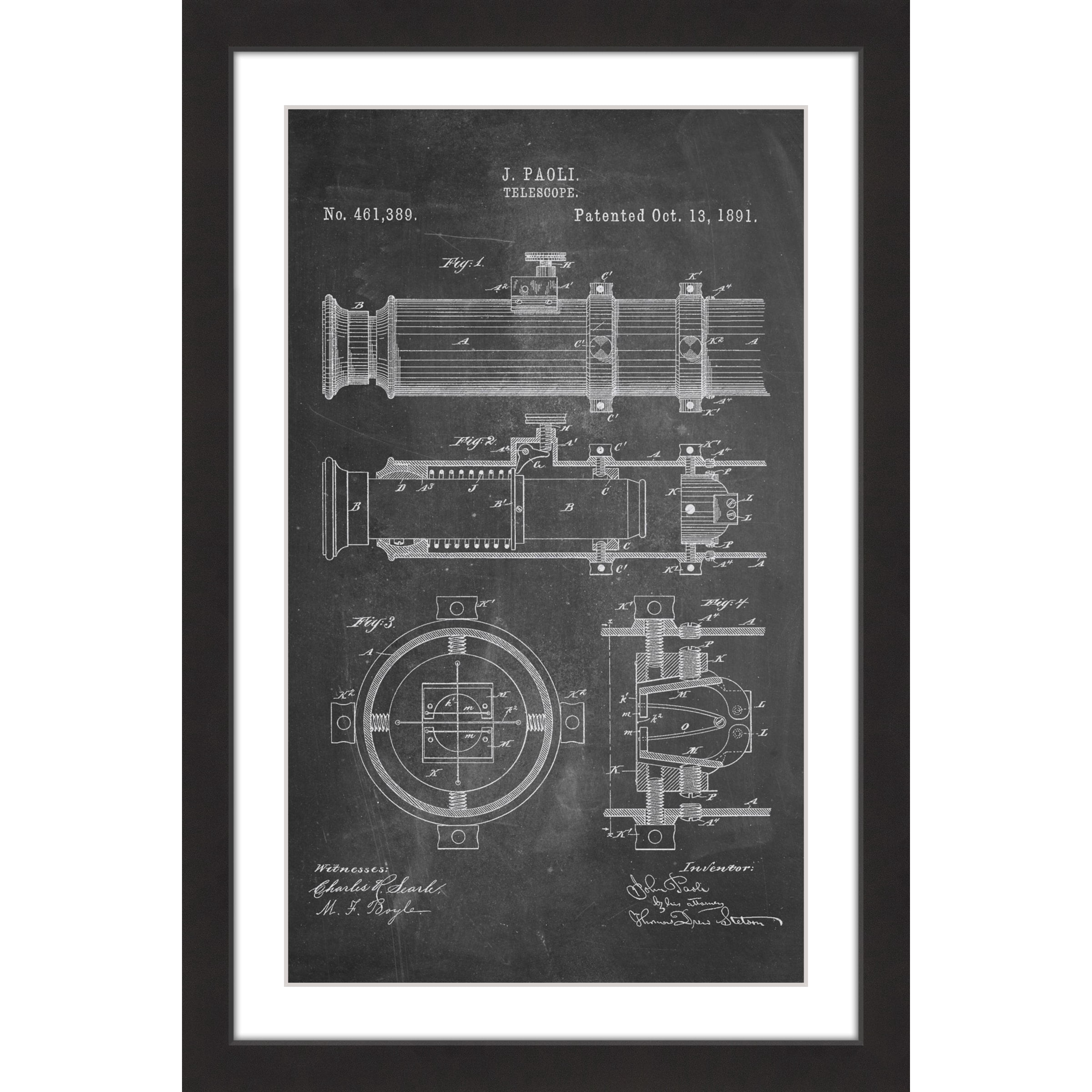 "Telescope 1891 Chalk" Framed Painting Print