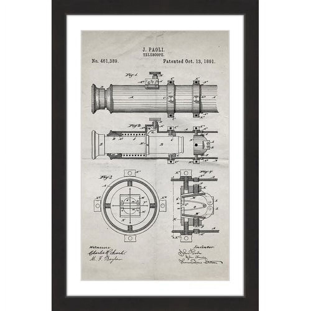 "Telescope 1891 Old Paper" Framed Painting Print