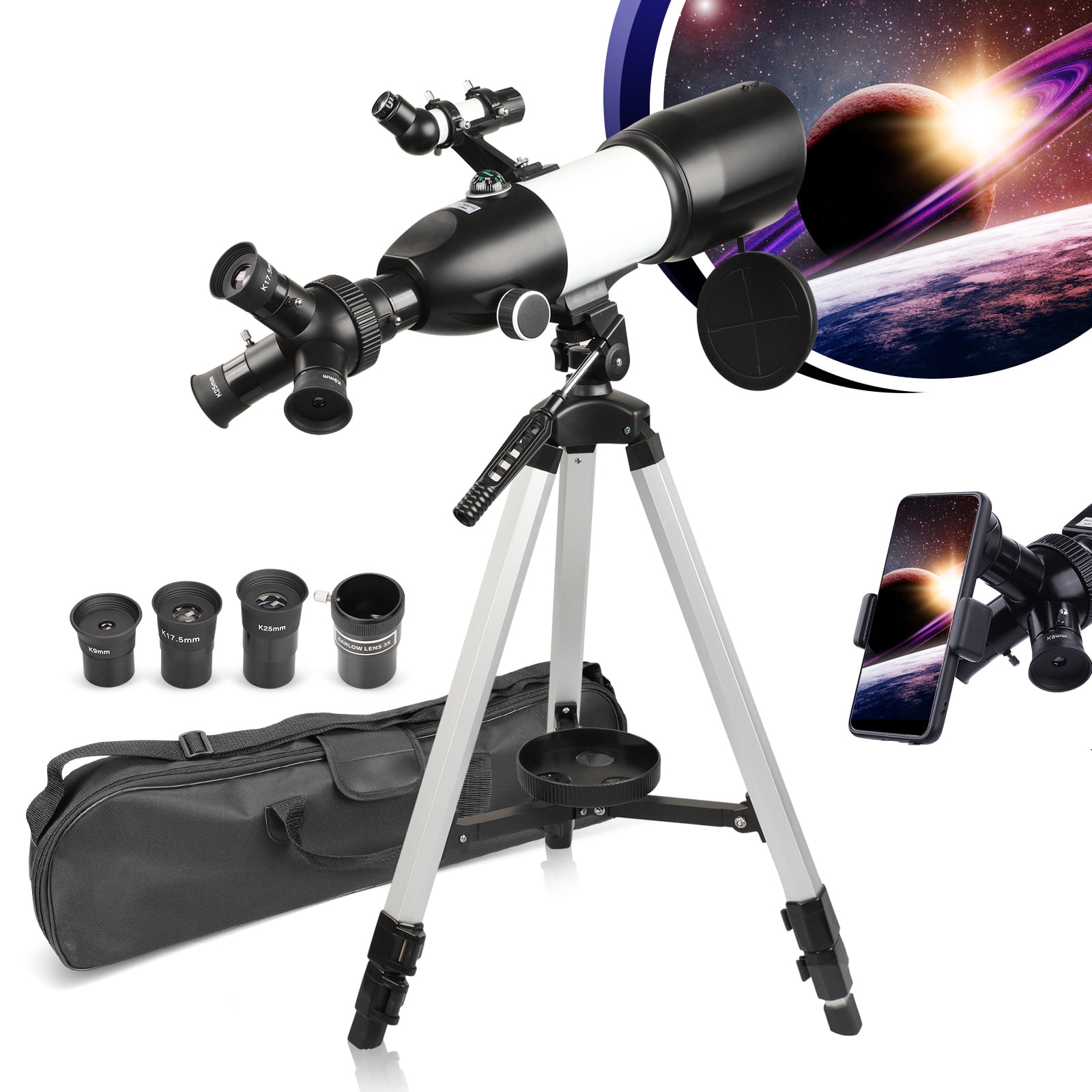 Telescope, 80mm Large Aperture LAKWAR Telescope for Astronomy Beginners, Adults and Kids, 3 Rotatable Eyepieces Professional Refractor Telescope for View Moon Landscape and Planet