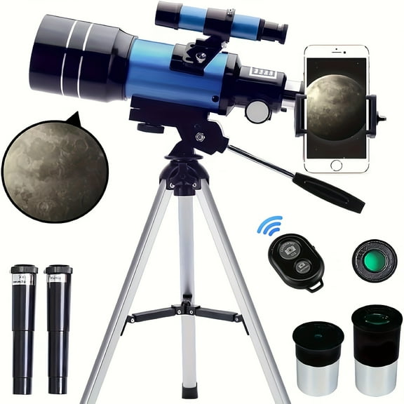 Telescope for Adults, 70mm Aperture (15X-150X) Portable Refractor Telescopes for Astronomy Beginners, 300mm Professional Travel Telescope with A Smartphone Adapter& Wireless Remote