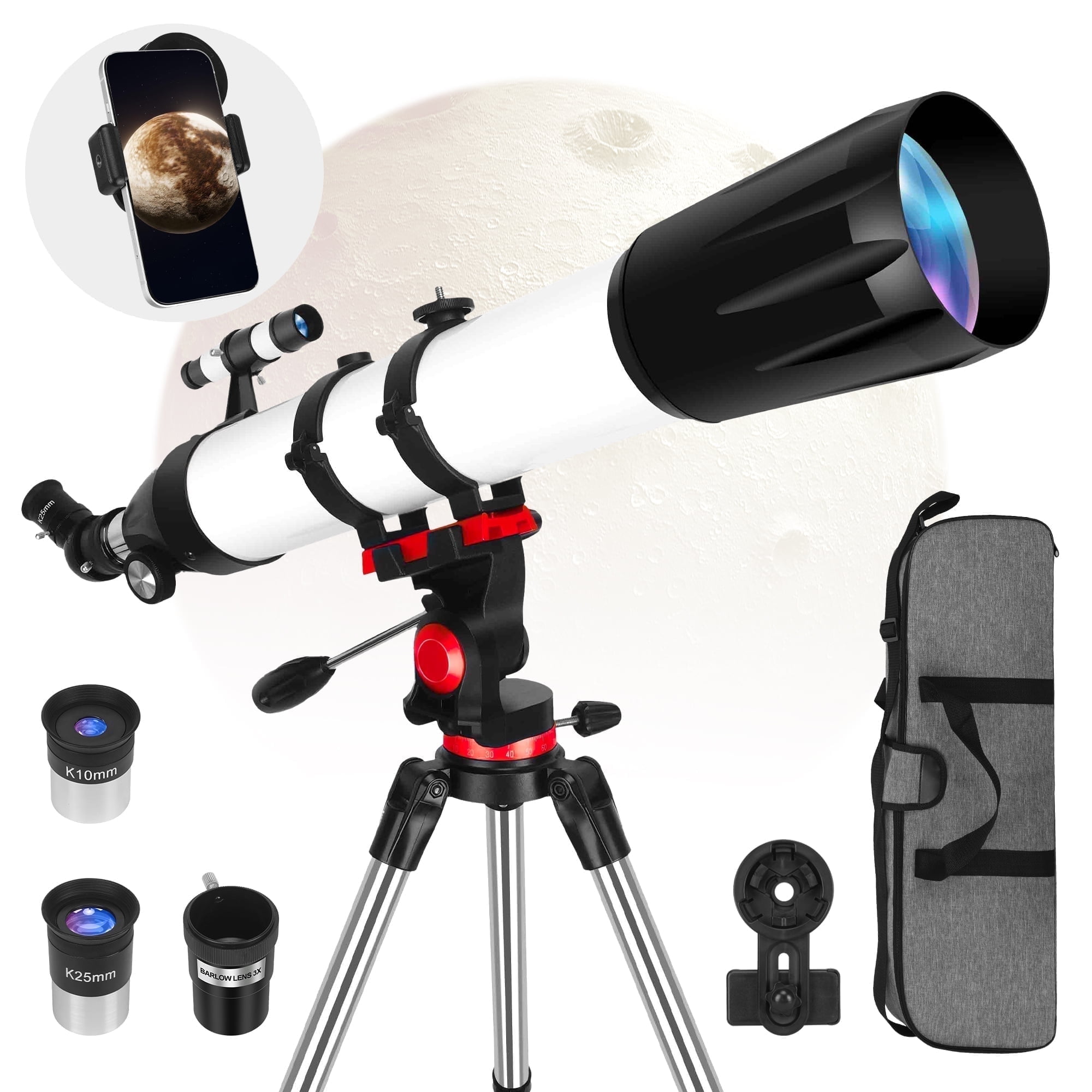Telescope for Adults and Beginners Astronomy, 90mm Aperture 800mm Refractor with 32X240X Magnification,Fully Multi-Coated with AZ Mount Tripod & Carry Bag& Phone Adapter