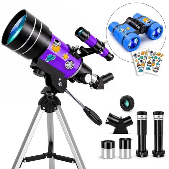 70mm Aperture Refractor Telescope for Adults & Kids, 300mm Beginner Astronomy Telescope with Tripod, Phone Adapter & Mini Binoculars