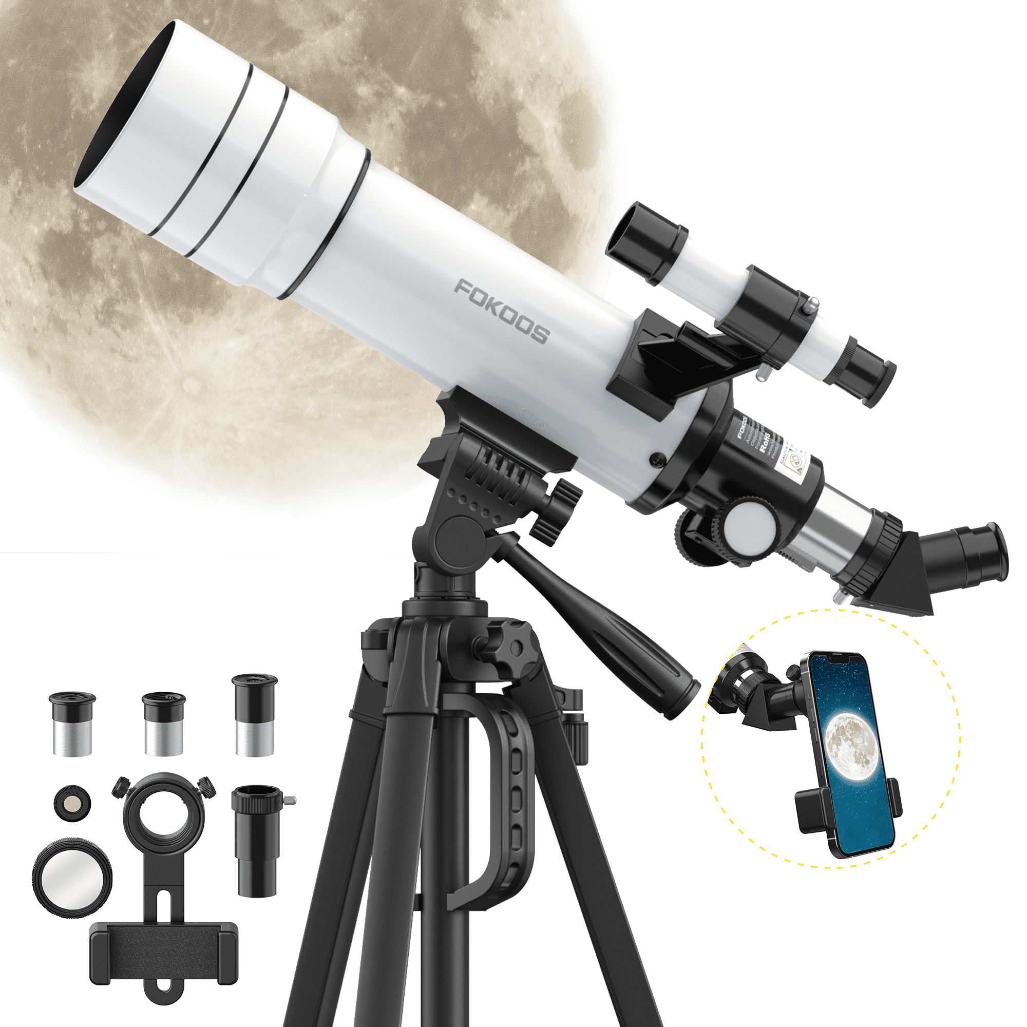 Telescope for Adults and Kids, 70mm Aperture 400mm High Powered Astronomical Telescope (20X-333X), Portable Tripod, Phone Holder, Astronomy Birthday Gift for Kids and Beginners