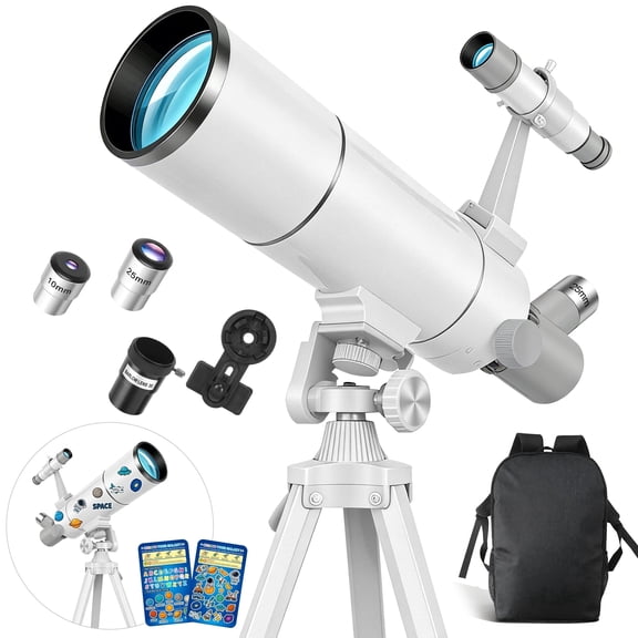 Open Box Telescope for Adults & Kids, 80mm Aperture 500mm Portable Refractor Telescope for Astronomy Beginners, with Tripod, Stickers, Smartphone Adapter, Backpack