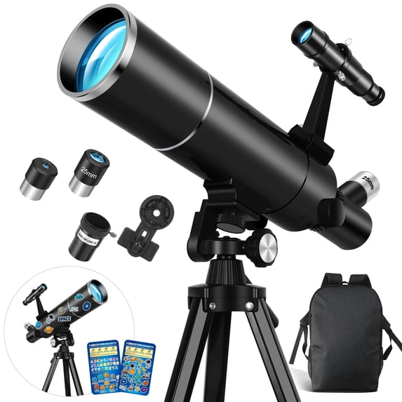 Telescope for Adults & Kids, 80mm Aperture 500mm Portable Refractor Telescope for Astronomy Beginners, with Tripod, Stickers, Smartphone Adapter, Backpack