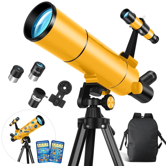 Telescope for Adults & Kids, 80mm Aperture 500mm Portable Refractor Telescope for Astronomy Beginners, with Tripod, Stickers, Smartphone Adapter, Backpack