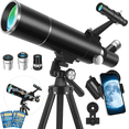 thumbnail image 1 of Telescope for Adults & Kids, 80mm Aperture 500mm Portable Refractor Telescope for Astronomy Beginners, with Tripod, Stickers, Smartphone Adapter, Backpack, 1 of 8