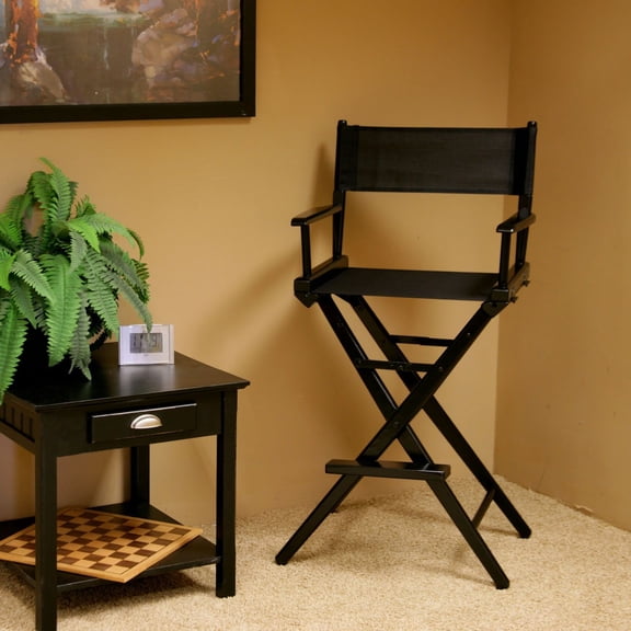 Telescope Casual World Famous Bar Height Director Chair With Varnish Finish and White Fabric
