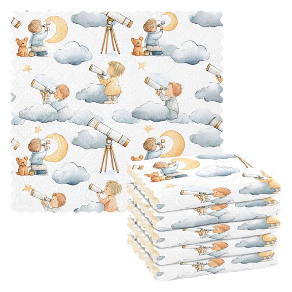 Telescope Child Cloud Kitchen Cloth Dish Towels for Drying Washing Absorbent Dish Rags Reusable soft kitchen dishcloth set 6 Pack