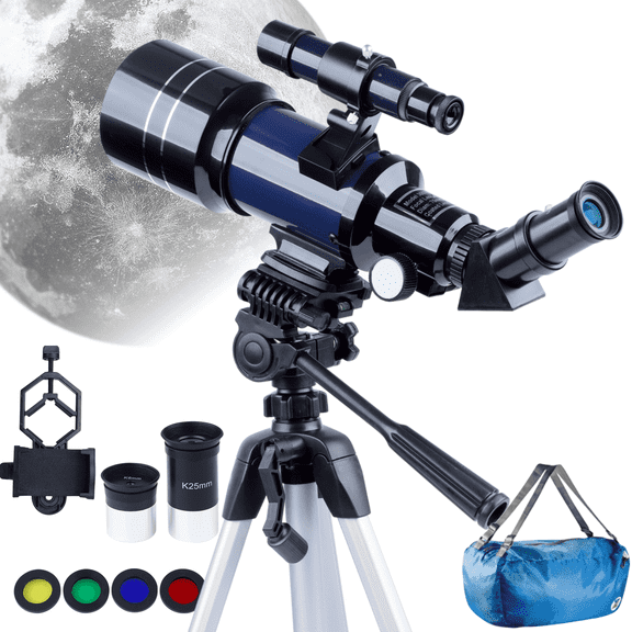 Telescope with 70mm Aperture Adults Telescope w/Phone Clip Carrying Bag Portable Astronomy Refractor Telescope for Observing Moon Easy Mounted, Blue