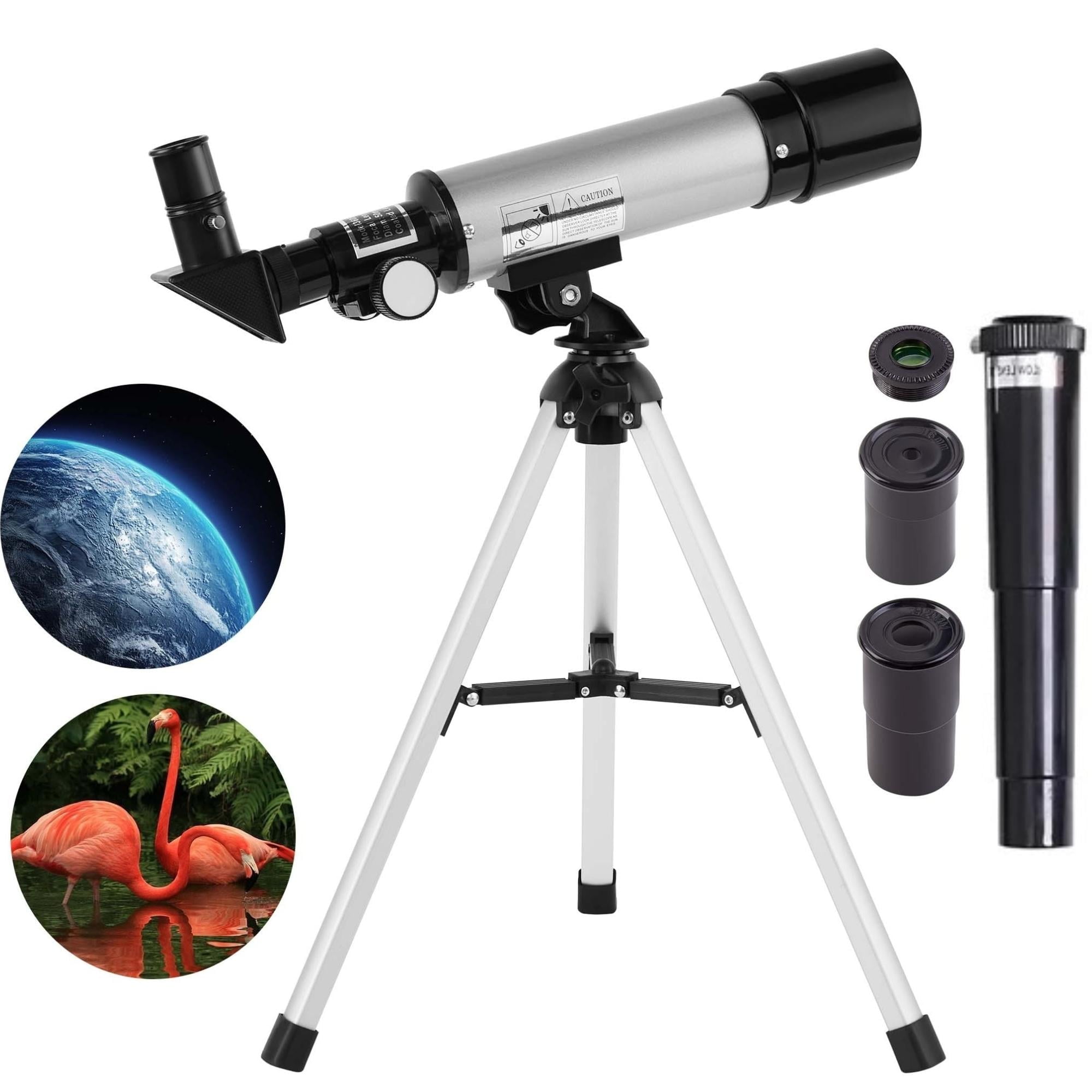 Telescope for Kids Beginner 50mm Aperture 90X Astronomical Refractor Telescope 360mm Focal Length Portable Telescopes with Adjustable Tripod