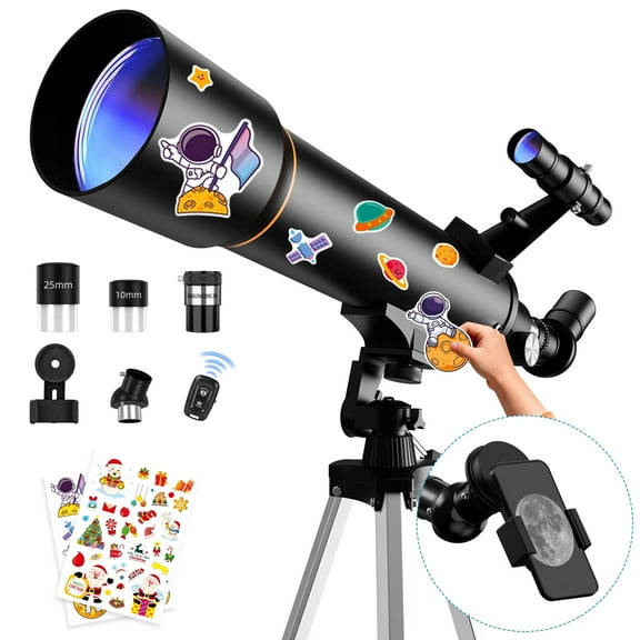 Telescope for Kids and Adults 70mm Aperture 500mm Focal Length Portable Refractor Telescopes for Astronomy Beginners with Wireless Remote and Smartphone Adapter, Black