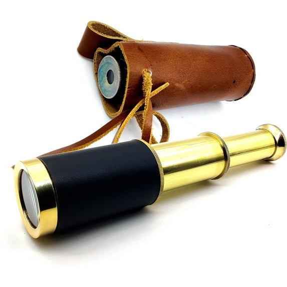 Telescope Spyglass Royal Antique Look Vintage Pirate Solid Brass & with Real Leather Cover Telescope 6 inch