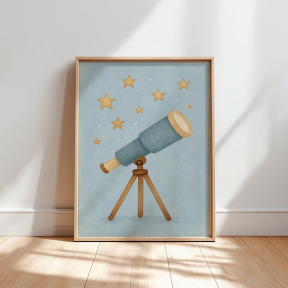 Telescope Stars Nursery Poster: Celestial Room Decor, Unframed Poster Size 8x12