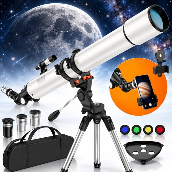 Telescope for Adults High Powered, 90mm Aperture 900mm Professional Refractor Telescopes for Adults Astronomy Beginners with Stainless Tripod, Carry Bag and Moon Filter