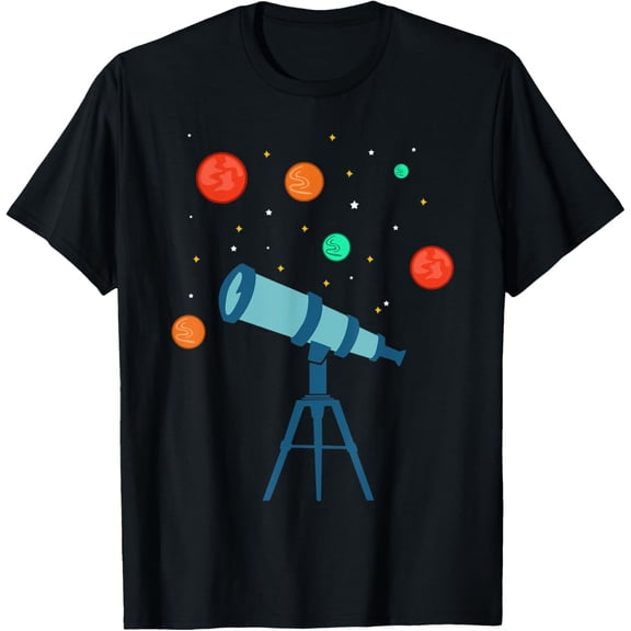 Telescope astronomy astronomer planets design T-Shirt men and women can wear, black, white, gifts