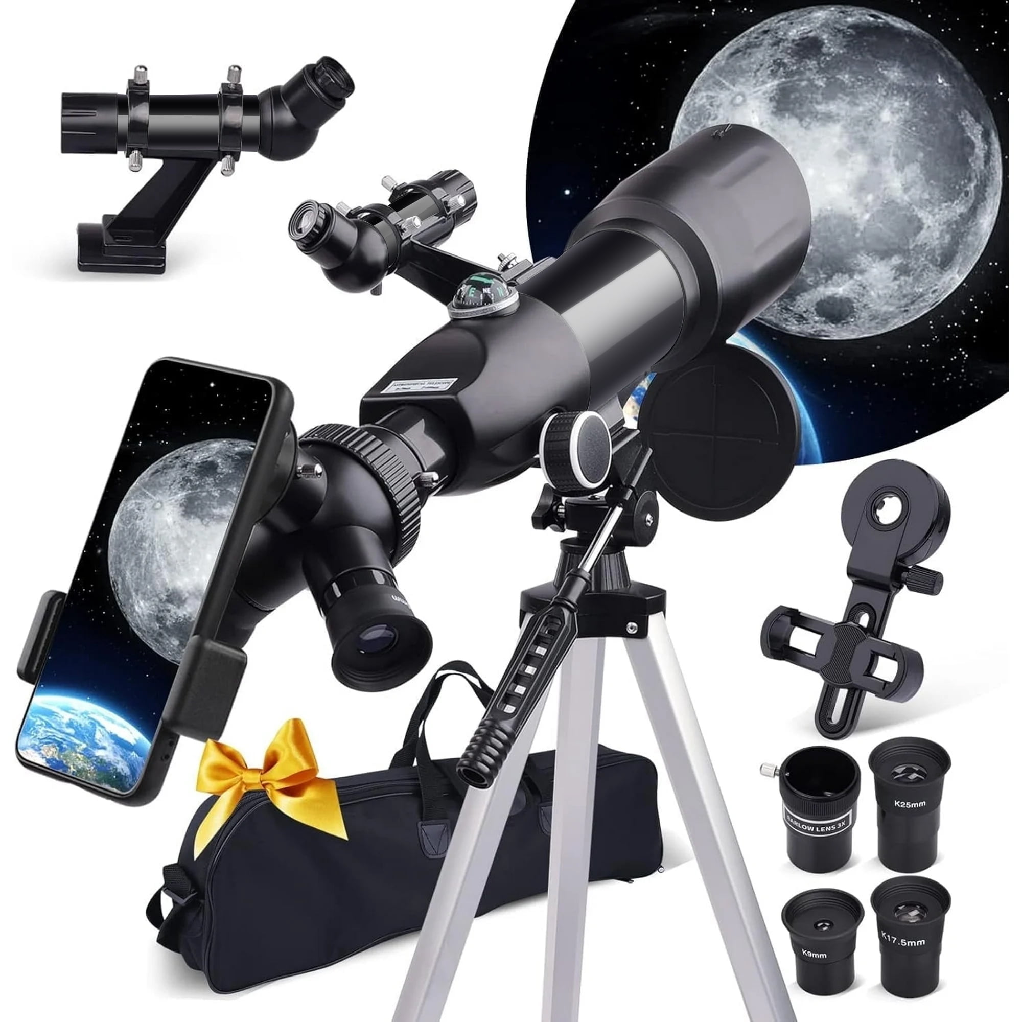 Telescope for Adults,400mm Refractor Telescope for Astronomy Beginners16X-132X),Upgraded Telescope with Phone Adapter and Tripod