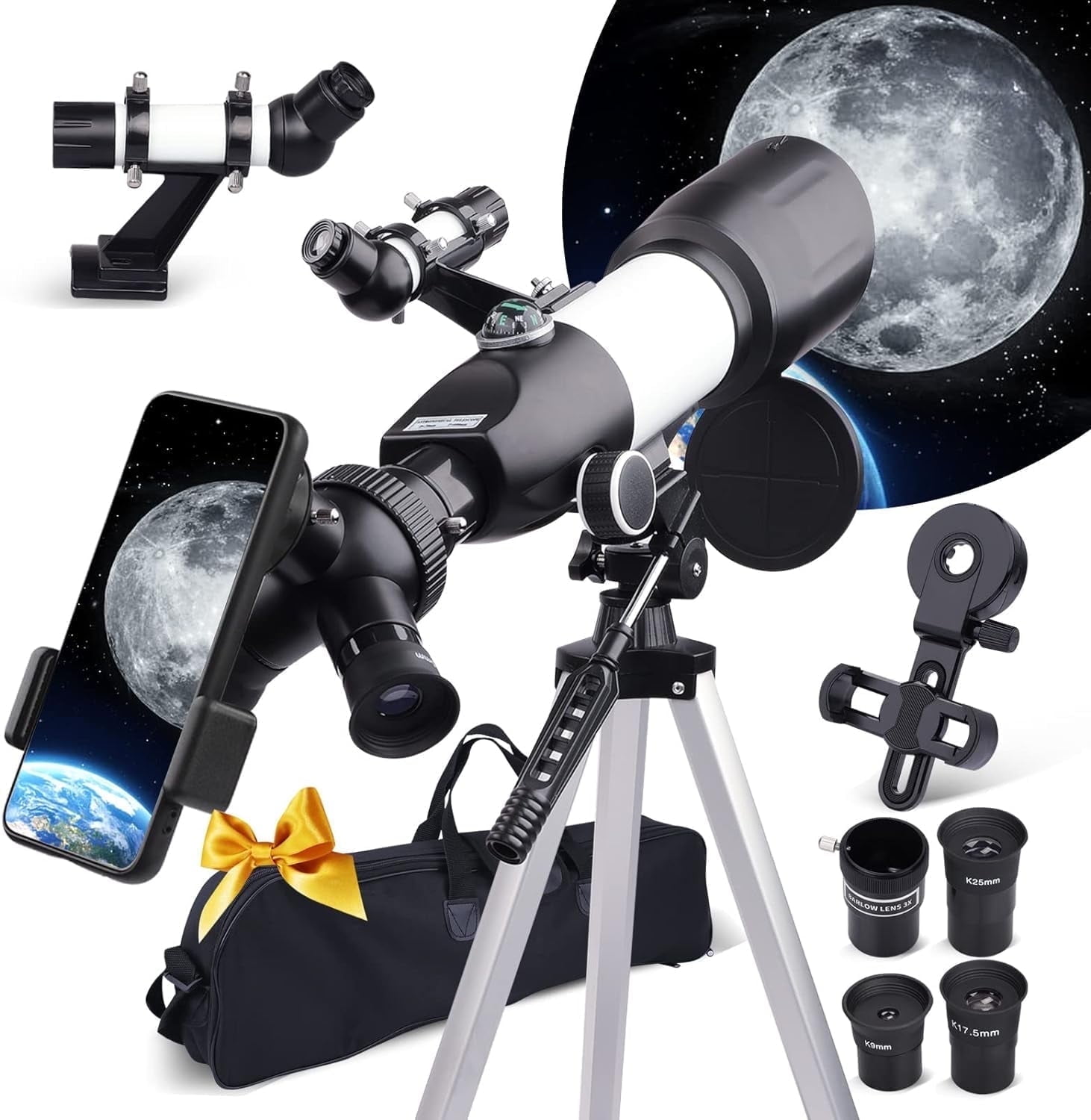 Telescope-Telescope for Adults High Powered Professional 70mm Aperture 800mm Refractor Telescopes for Astronomy Beginers FMC Lens with Tripod Adapter Carry Bag