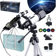 Telescope with 70mm Aperture Adults Telescope w/Phone Clip Carrying Bag Portable Astronomy Refractor Telescope for Observing Moon Easy Mounted, Blue