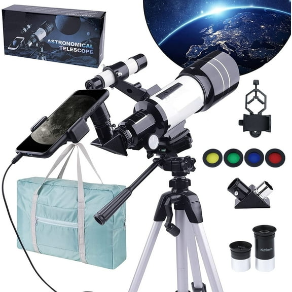Telescope for Astronomy Telescope for Adults Beginners, 70mm Aperture Telescope w/Carry Bag Phone Clip for Moon Wildlife Viewing, White