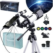 Telescope for Kids Astronomy Telescope for Adults Beginners, 70mm Aperture Telescope w/Carry Bag Phone Clip for Moon Wildlife Viewing, White