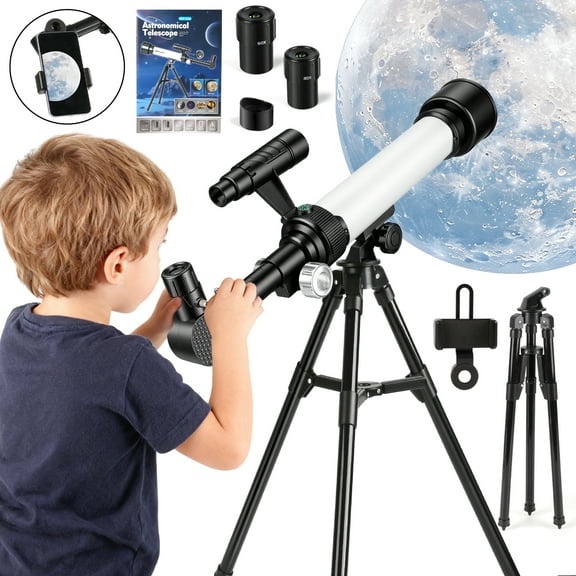 Hot Bee Telescope for Kids & Beginners Adults, 30-60X Astronomical Telescopes Refractor with Finder Scope Compass, Smartphone Adapter and Adjustbale Tripod